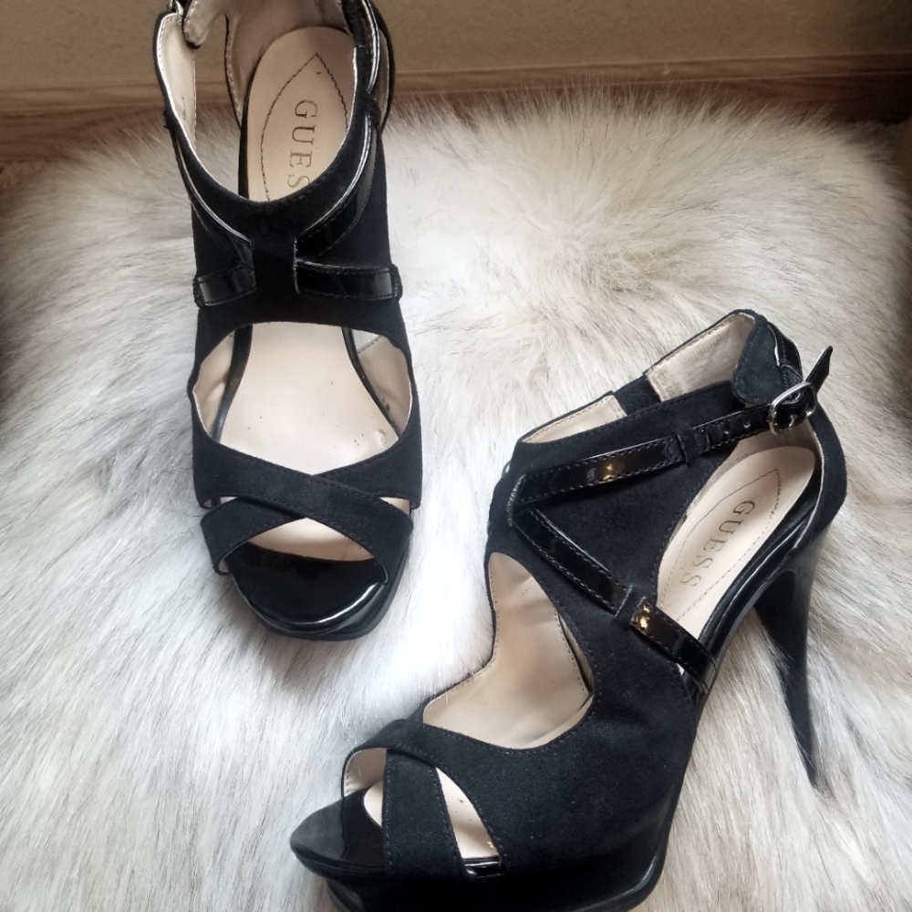 Guess black platform heels